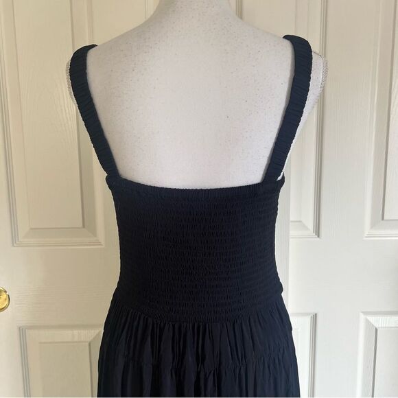 La Ligne Mary Alice Smocked Tank Jersey Midi Dress Black Large NEW MSRP $495 - Picture 8 of 11